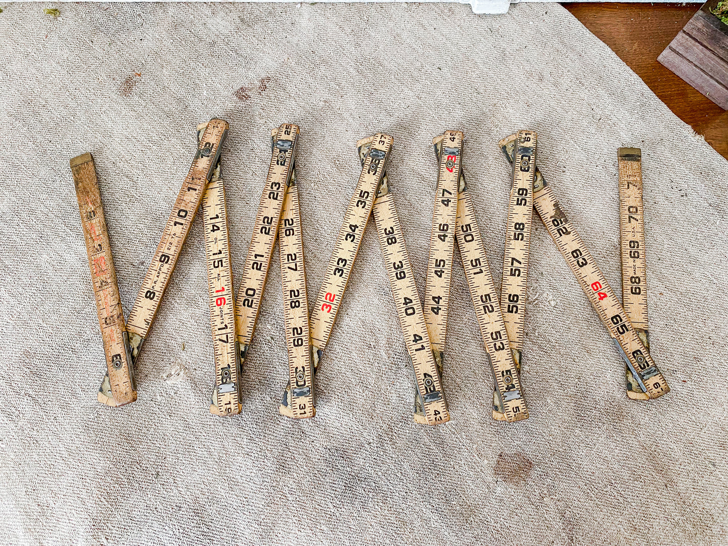 Vintage Folding Ruler, Lufkin Carpenter's Chippy Foldable 72" Wooden Measuring Stick, No. X46