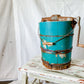 Antique Teal Green Chippy Wood Ice Cream Bucket with Churn Bucket and Crank Handle | Rustic Farmhouse