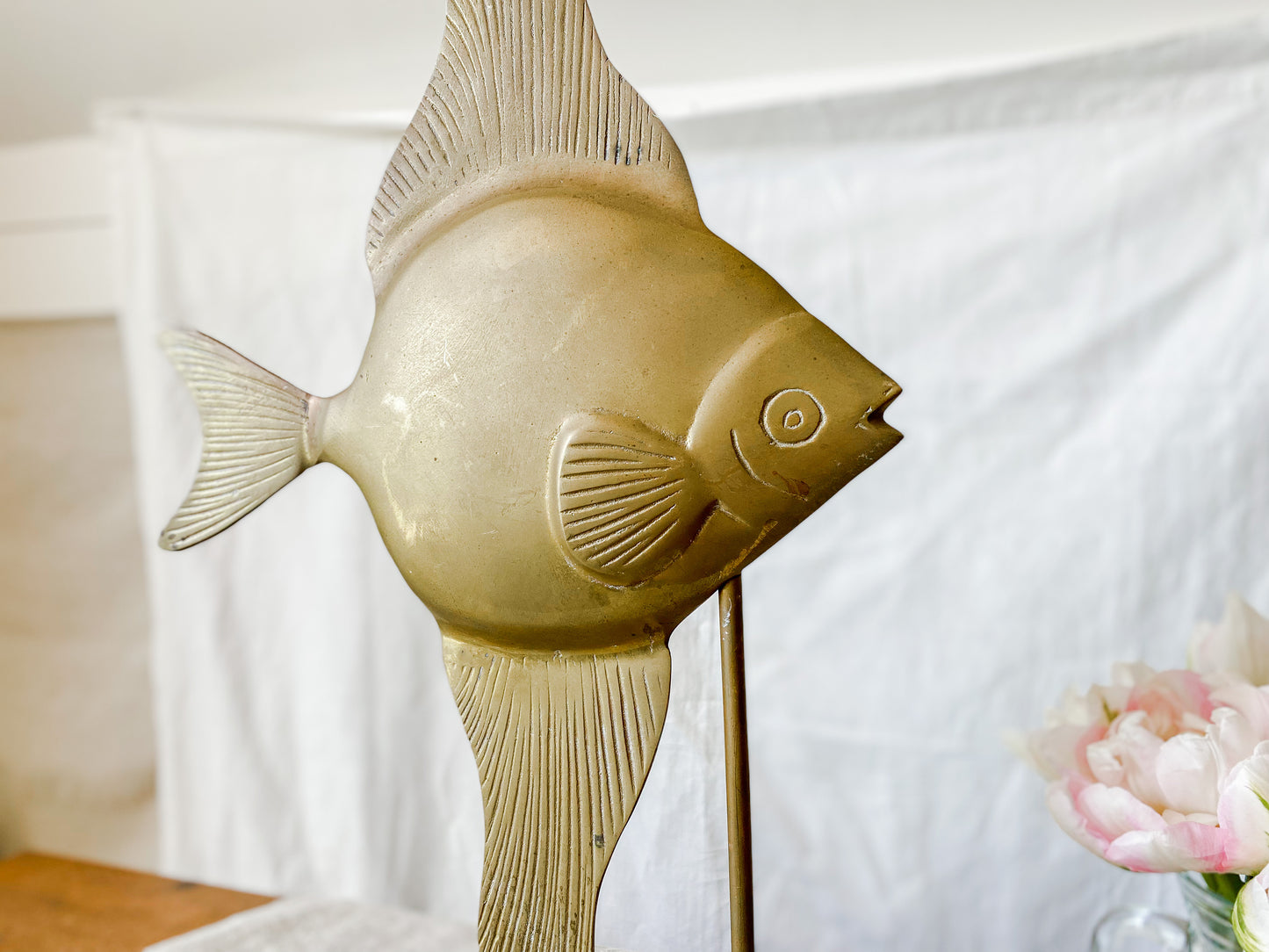 Vintage 22" Brass Angelfish on Stand | Coastal Cottage Decor