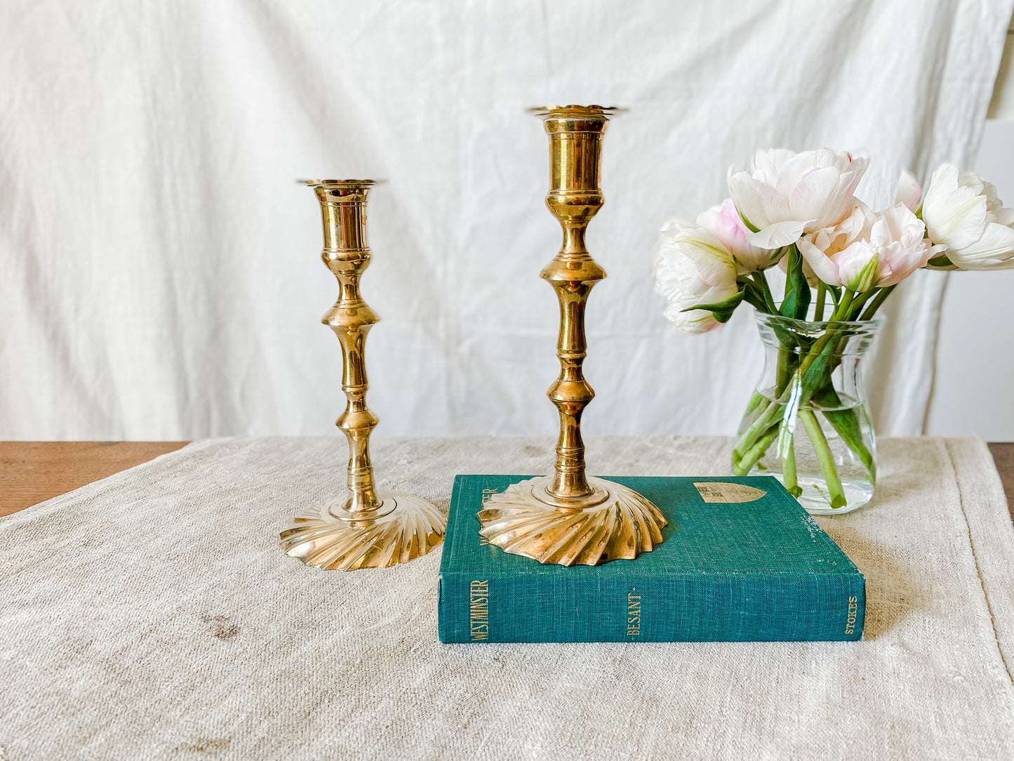 Vintage Brass Candlestick Holders with Swirl Bases | Matching Pair of Candle Holders | Traditional Wedding Decor