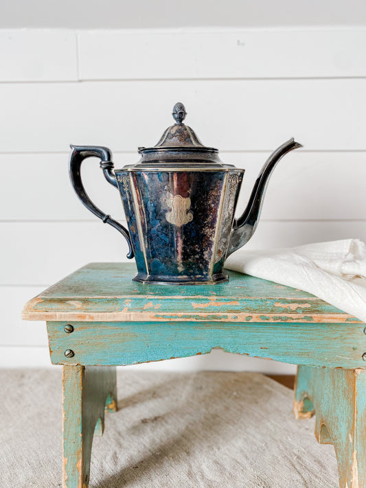 Vintage Gorham Silver Plated Tea Pot, Monogram FRH