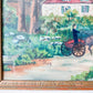 Vintage Folk Art Landscape Print, Framed Textured Print by E.B., 1939
