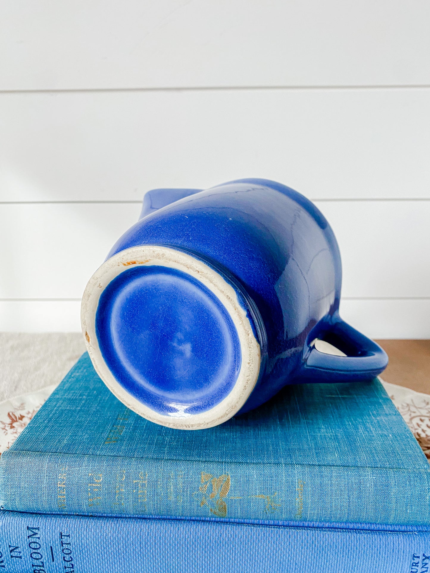 Vintage Blue Sevilla Stoneware Pitcher by Cameron Clay, c1930s-1950s Farmhouse Kitchen