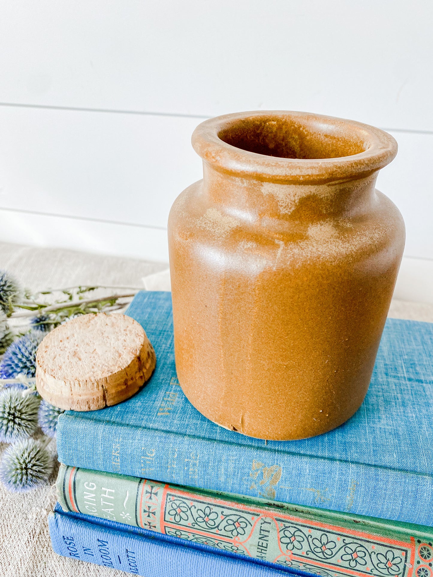 Vintage French Brown Stoneware Mustard Jar with Cork Stopper