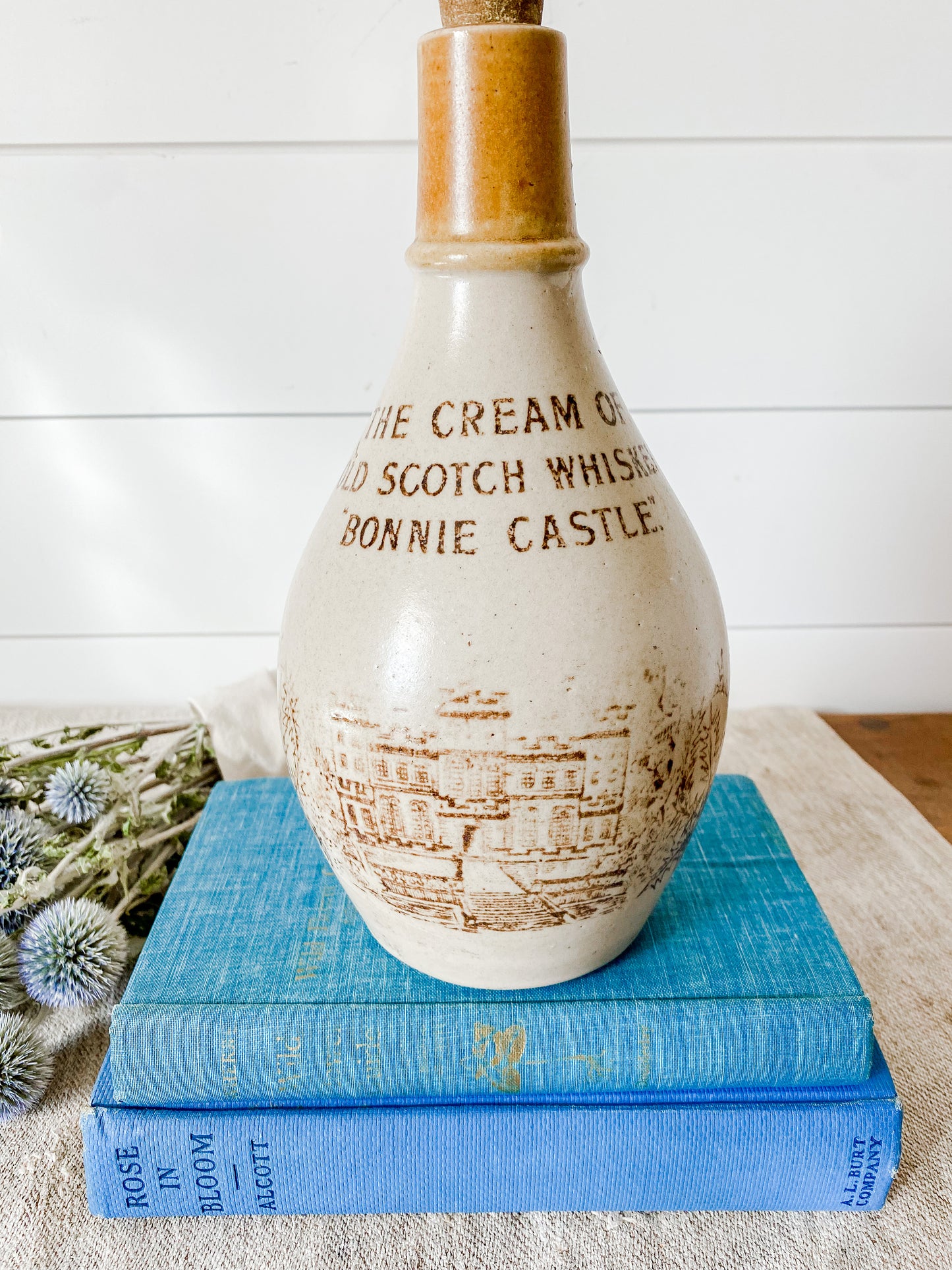 The Cream of Old Scotch Whiskey "Bonnie Castle" Antique Stoneware Jug, c1890