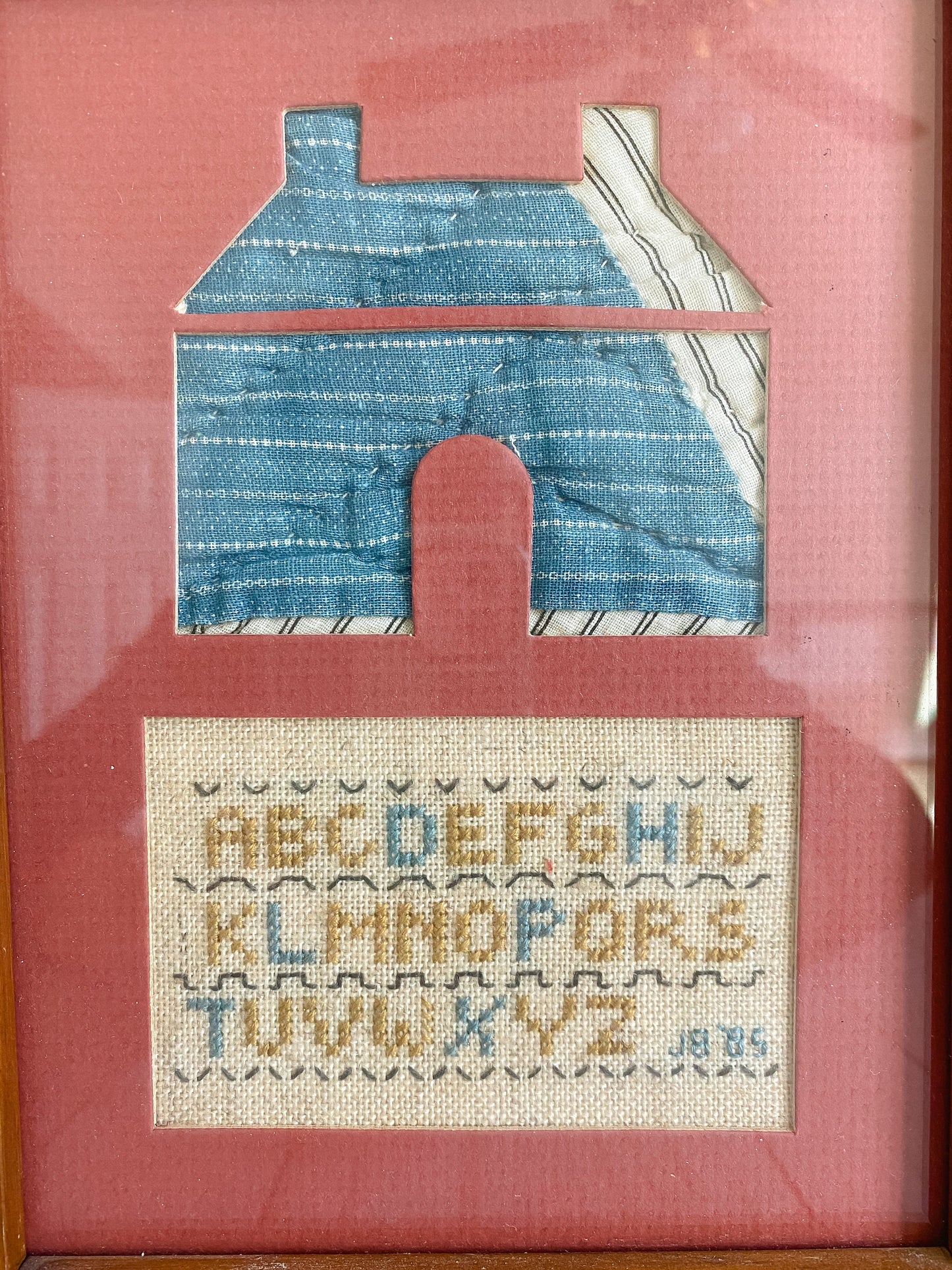 Vintage Cross Stitch Quilted Framed ABC Sampler