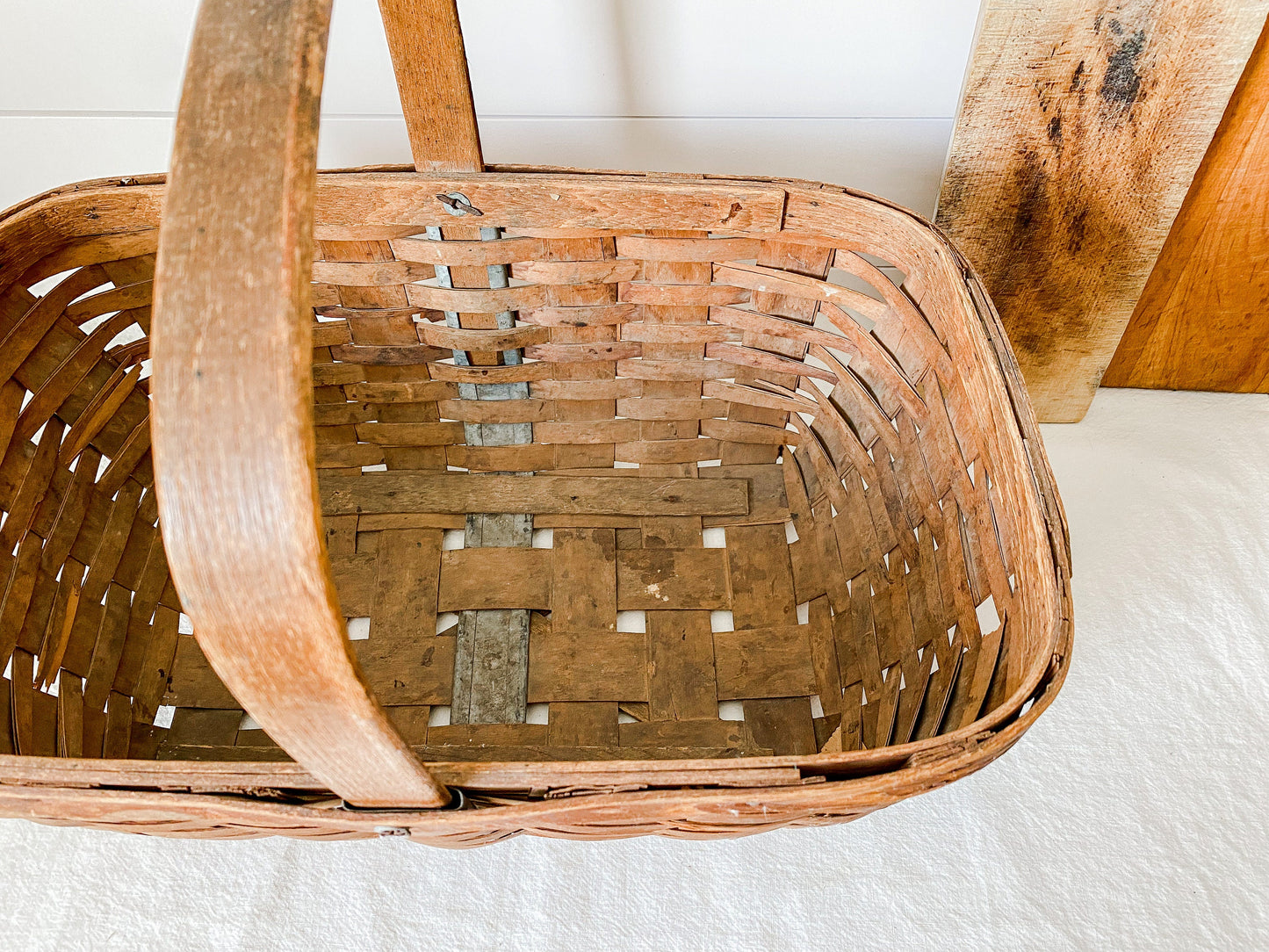 Antique Splint Wood Gathering Basket | Rustic Farmhouse Decor