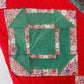 Vintage Red and Green Crow's Nest Pattern Cotton Quilt Top - 95" x 73"