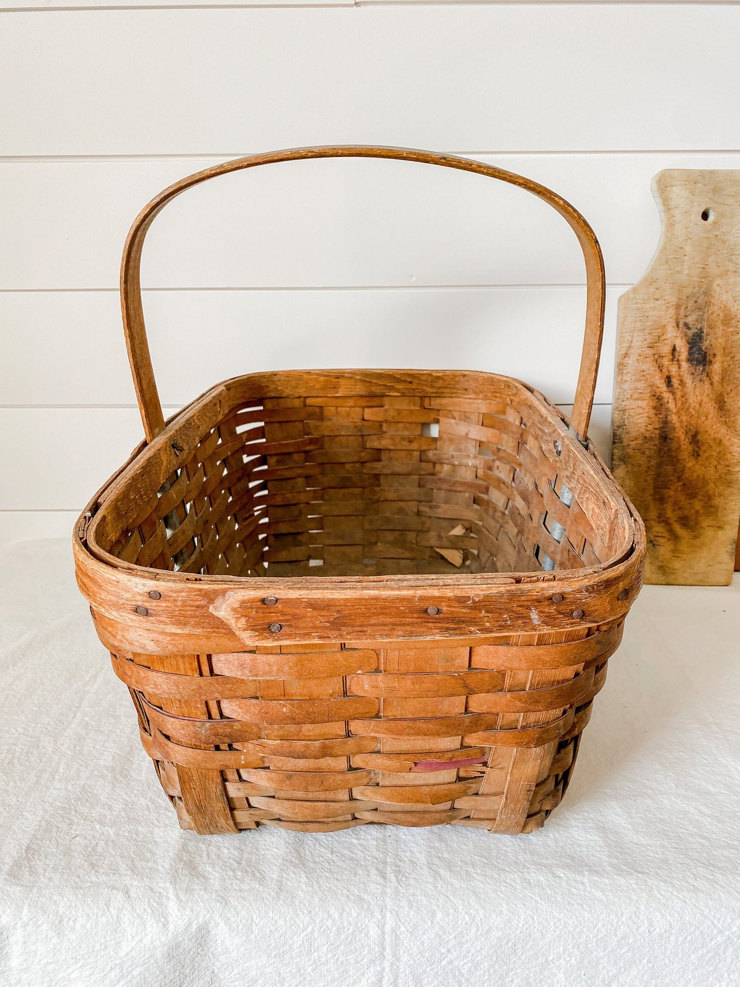 Antique Splint Wood Gathering Basket | Rustic Farmhouse Decor