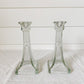 Vintage Pair of Glass Square Candlestick Holders