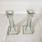 Vintage Pair of Glass Square Candlestick Holders