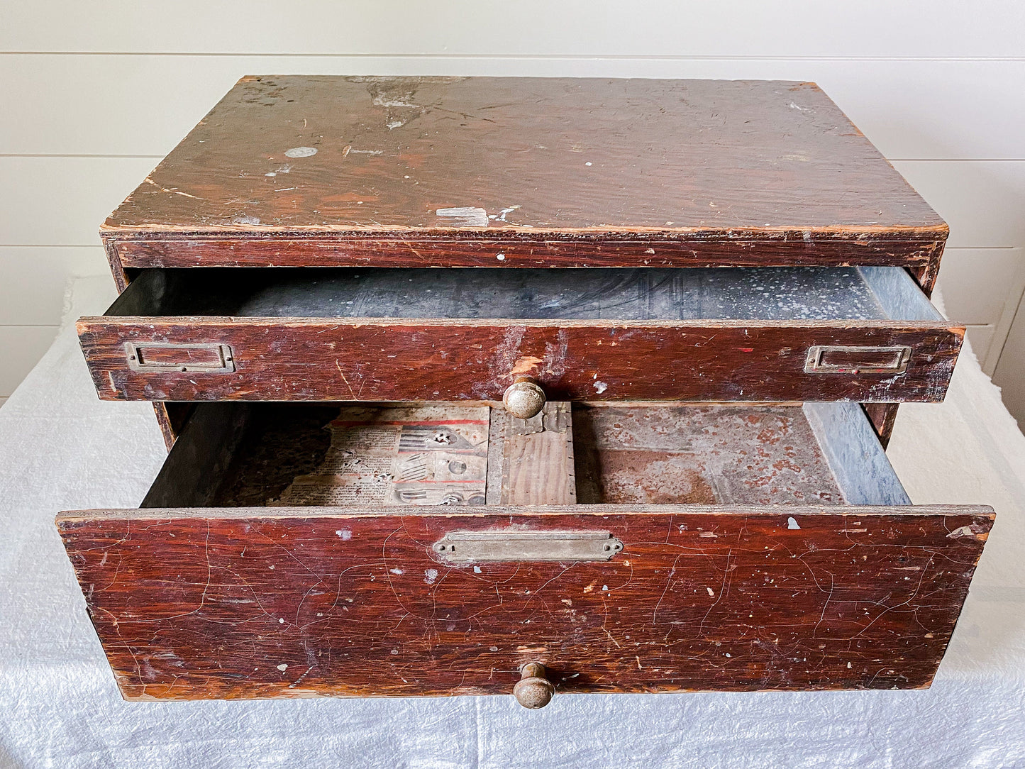 Vintage Industrial Cabinet Set of 2 Mechanic Wood and Metal Drawers | Industrial Farmhouse Storage
