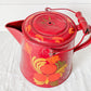 Vintage Hand Painted Red Kettle - Toleware Arts & Crafts Floral Motif Coffee Pot